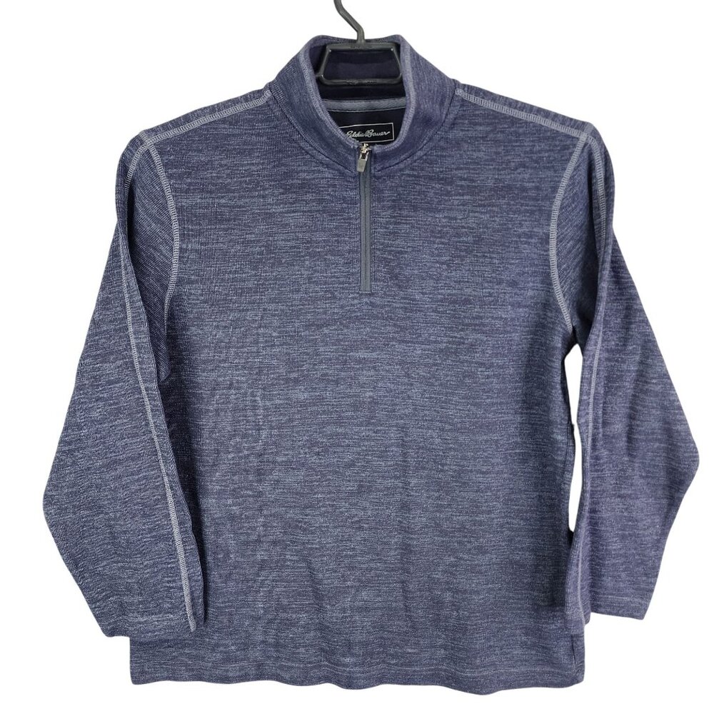 Mens Heather Blue Eddie Bauer Sweatshirt 1/4 Zip Long Sleeve Mock Neck Size L